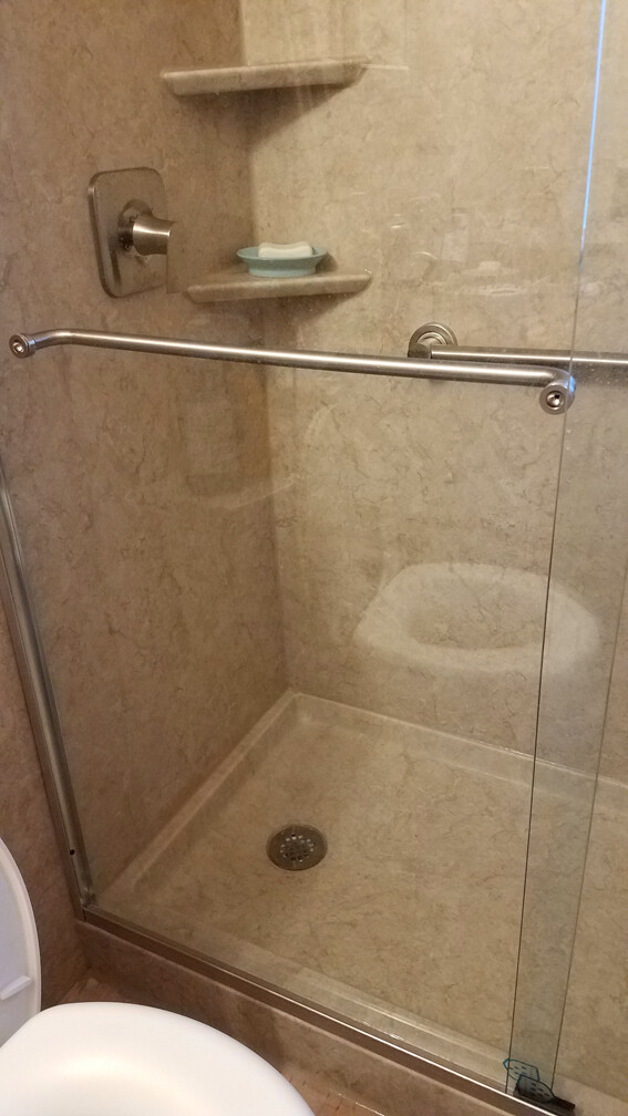 sliding glass door and shelf